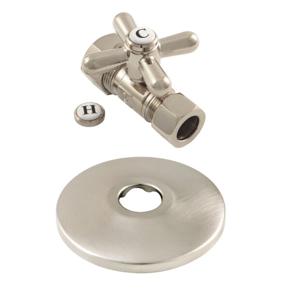 Kingston Brass CC44458XK 5/8" OD X 1/2" OD Comp Quarter-Turn Straight Stop Valve with Flange, Brushed Nickel CC44458XK - main